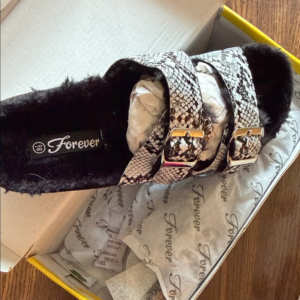 Forever Snake Print Double Buckle Slippers
